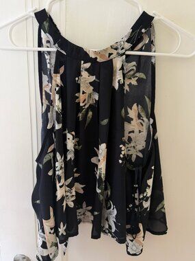 Ally Black Floral Tie-Back Flowy Blouse US Size 8